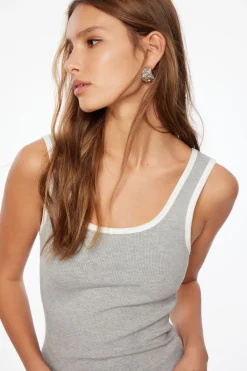 Tees & Tanks | Tees & Tanks-Dynamite Tayla Ribbed Scoop Tank Top Gray