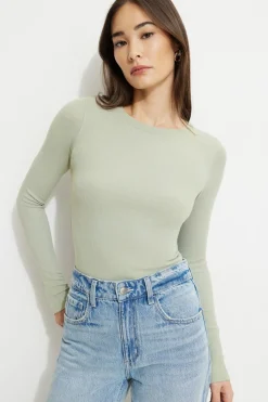 Tees & Tanks | Long Sleeve Tops-Dynamite Tedi Ribbed Long Sleeve T Shirt Green