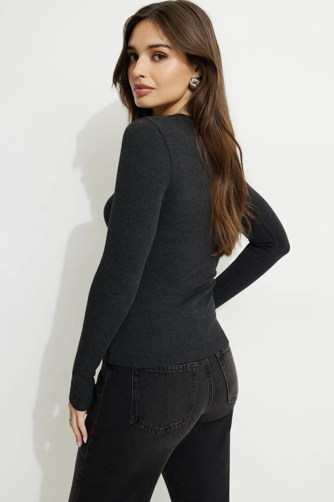 Tees & Tanks | Online Exclusives-Dynamite Tedi Ribbed Long Sleeve T Shirt Gray