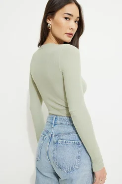 Tees & Tanks | Long Sleeve Tops-Dynamite Tedi Ribbed Long Sleeve T Shirt Green