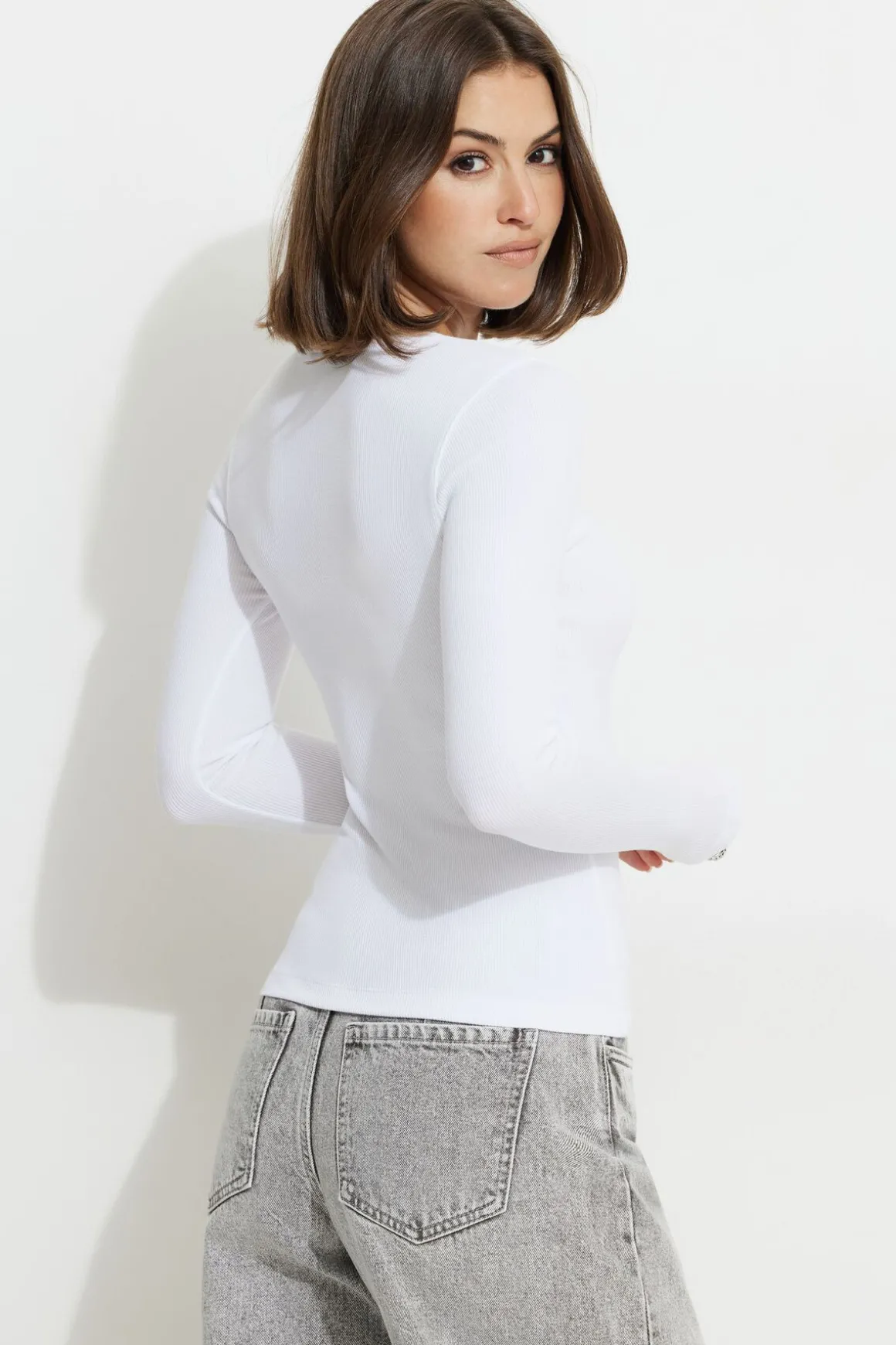 Tees & Tanks | Tees & Tanks-Dynamite Tedi Ribbed Long Sleeve T Shirt White
