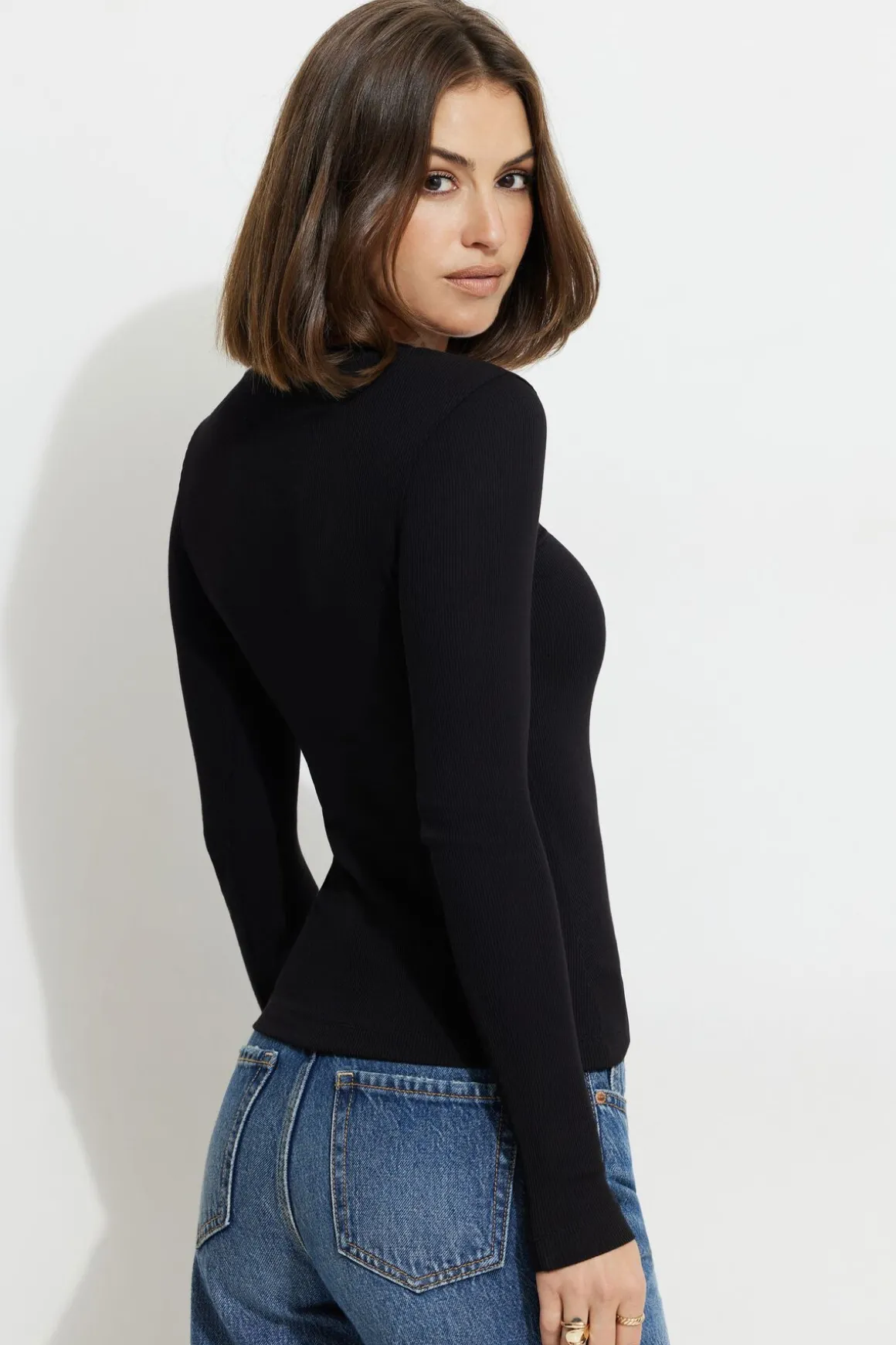 Tees & Tanks | Tees & Tanks-Dynamite Tedi Ribbed Long Sleeve T Shirt Black