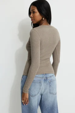 Tees & Tanks | Tees & Tanks-Dynamite Tedi Ribbed Long Sleeve T Shirt Brown