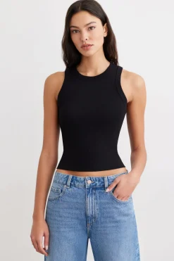 Tees & Tanks | Tees & Tanks-Dynamite Tedi Ribbed Tank Top Black
