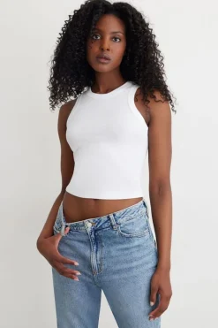 Tees & Tanks | Sleeveless Tops-Dynamite Tedi Ribbed Tank Top White