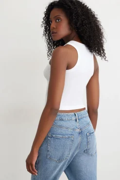 Tees & Tanks | Sleeveless Tops-Dynamite Tedi Ribbed Tank Top White