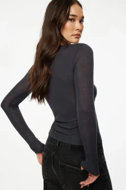 Tees & Tanks | Tees & Tanks-Dynamite Tedi Sheer Long Sleeve T Shirt Black