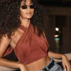 Tees & Tanks | Sleeveless Tops-Dynamite Tie Back Halter Top Burgundy