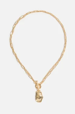 Necklaces-Dynamite Toggle & Pebble Chain Link Necklace Yellow