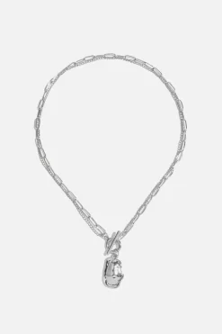 Necklaces-Dynamite Toggle & Pebble Chain Link Necklace Gray