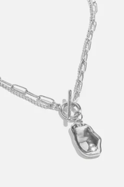 Necklaces-Dynamite Toggle & Pebble Chain Link Necklace Gray