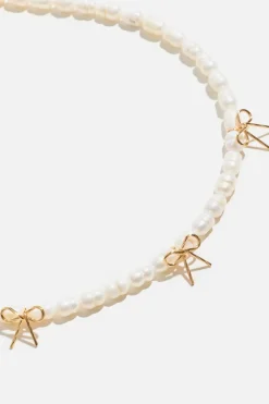 Necklaces-Dynamite Triple Bow Pearl Necklace White