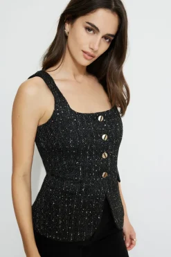 Blazers & Vests | Matching Sets-Dynamite Tweed Square Neck Vest Black