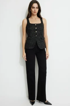 Blazers & Vests | Matching Sets-Dynamite Tweed Square Neck Vest Black