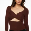 Sweaters & Cardigans | Sweaters-Dynamite Twisted Cutout Sweater Burgundy