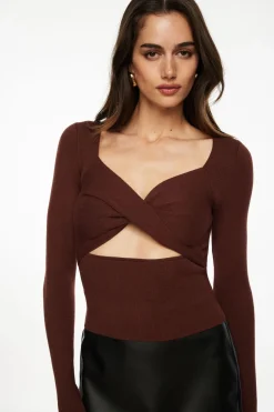Sweaters & Cardigans | Sweaters-Dynamite Twisted Cutout Sweater Burgundy
