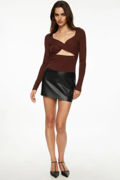 Sweaters & Cardigans | Sweaters-Dynamite Twisted Cutout Sweater Burgundy