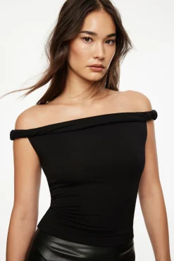 Tees & Tanks | Tees & Tanks-Dynamite Twisted Off Shoulder Top Black