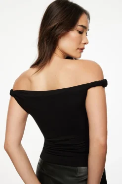Tees & Tanks | Tees & Tanks-Dynamite Twisted Off Shoulder Top Black