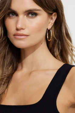 Earrings-Dynamite Two-Tone Hoop Earrings Pink