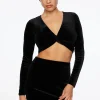 Tees & Tanks-Dynamite Velvet Deep V-Neck Crop Top Black