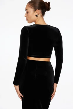 Tees & Tanks-Dynamite Velvet Deep V-Neck Crop Top Black