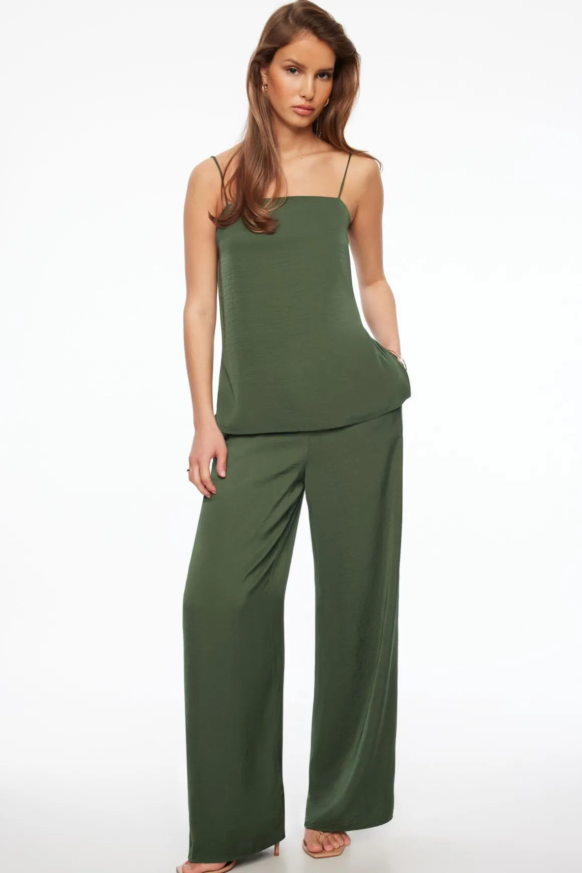 Blouses & Tops | Matching Sets-Dynamite Vented Satin Long Cami Green