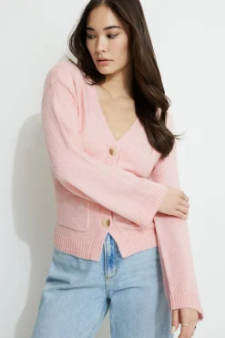 Sweaters & Cardigans | Sweaters-Dynamite V-Neck Button Cardigan PINK