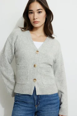Sweaters & Cardigans | Sweaters-Dynamite V-Neck Button Cardigan Gray