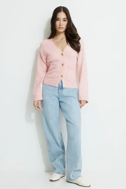 Sweaters & Cardigans | Sweaters-Dynamite V-Neck Button Cardigan PINK