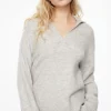 Sweaters & Cardigans | Sweaters-Dynamite V-Neck Polo Sweater Gray