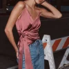 Blouses & Tops | Blouses & Tops-Dynamite Wrap Satin Camisole Blouse BURGUNDY